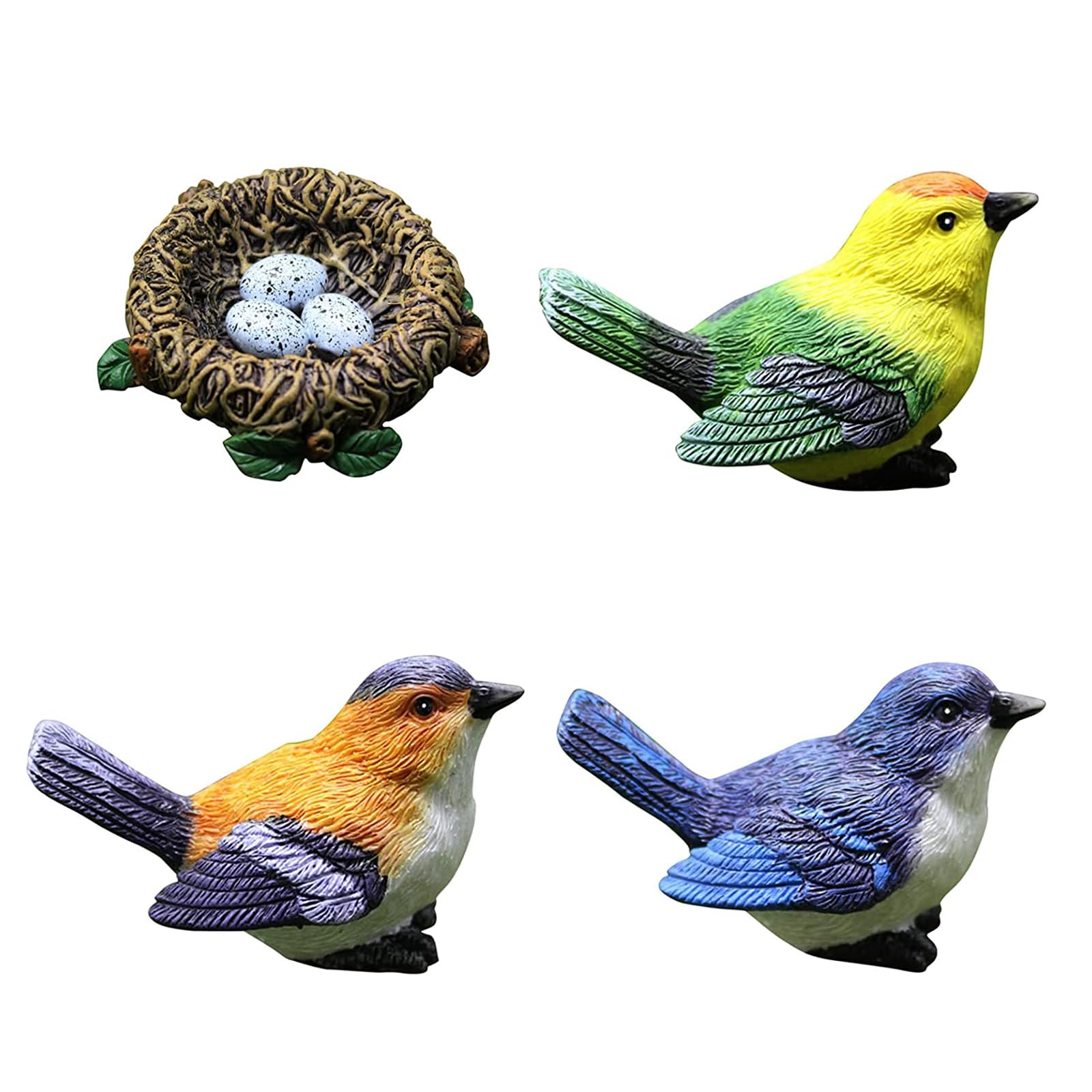 Tsawntd Miniature Bird Figurines and Nest Kit Decorative Resin Garden Bird Ornament for Outdoor Garden Decoration 4PCS Figurines Miniature Birds Ornaments