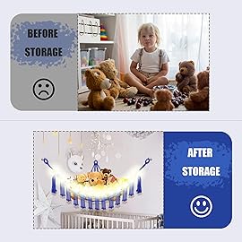 CERETIA Stuffed Animal Hammock with LED Light, Large Stuffed Animals Storage Corner Plushie Net for Kids Room Decor, Jumbo Royal Blue