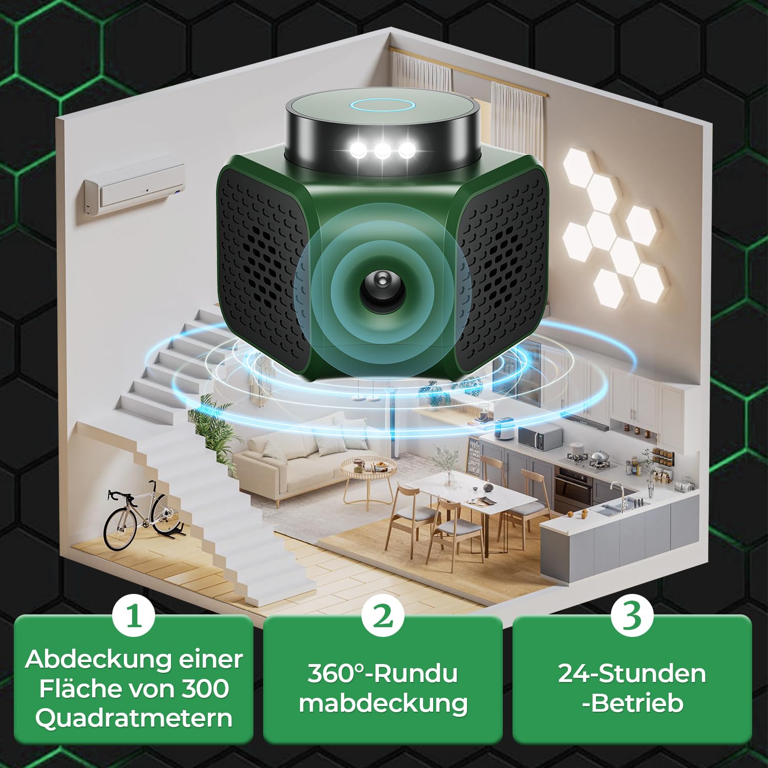 MEKEET Ultraschall Mäuseabwehr mit LED-Stroboskoplicht, 360° Schutz gegen Mäuse für Nagetiere, Eichhörnchen, Mäuse, Spinnen