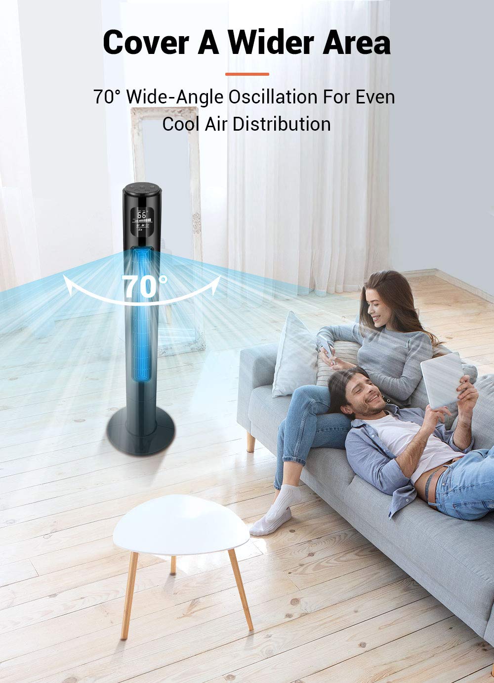 Tower Fan, 46 Inch Oscillating Tower Cooling Fan with Remote, Large LED