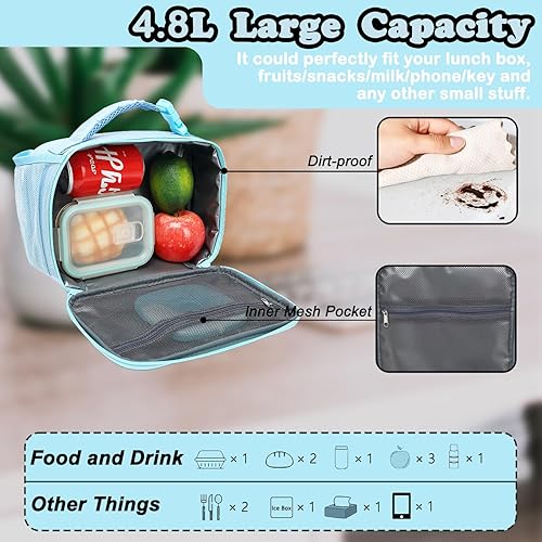 Miniatura 113 de FlowFly - Lonchera para niños, lonchera escolar aislante duradera con correa para el hombro y soporte para botellas, bolsa térmica pequeña