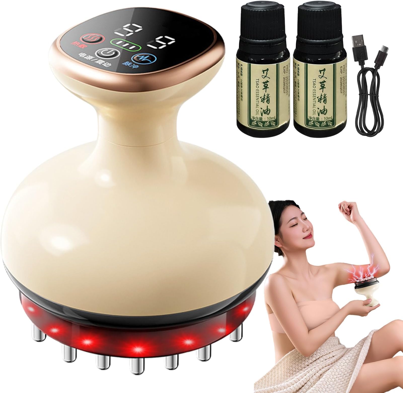 Cellulite Massage Tool with Intelligent Cupping Massager, 9-Level Adjustable Heated Electric Muscle Care Device for Full Body Belly Abdomen Waist Buttocks Thighs Arms Neck Relaxation and Shaping