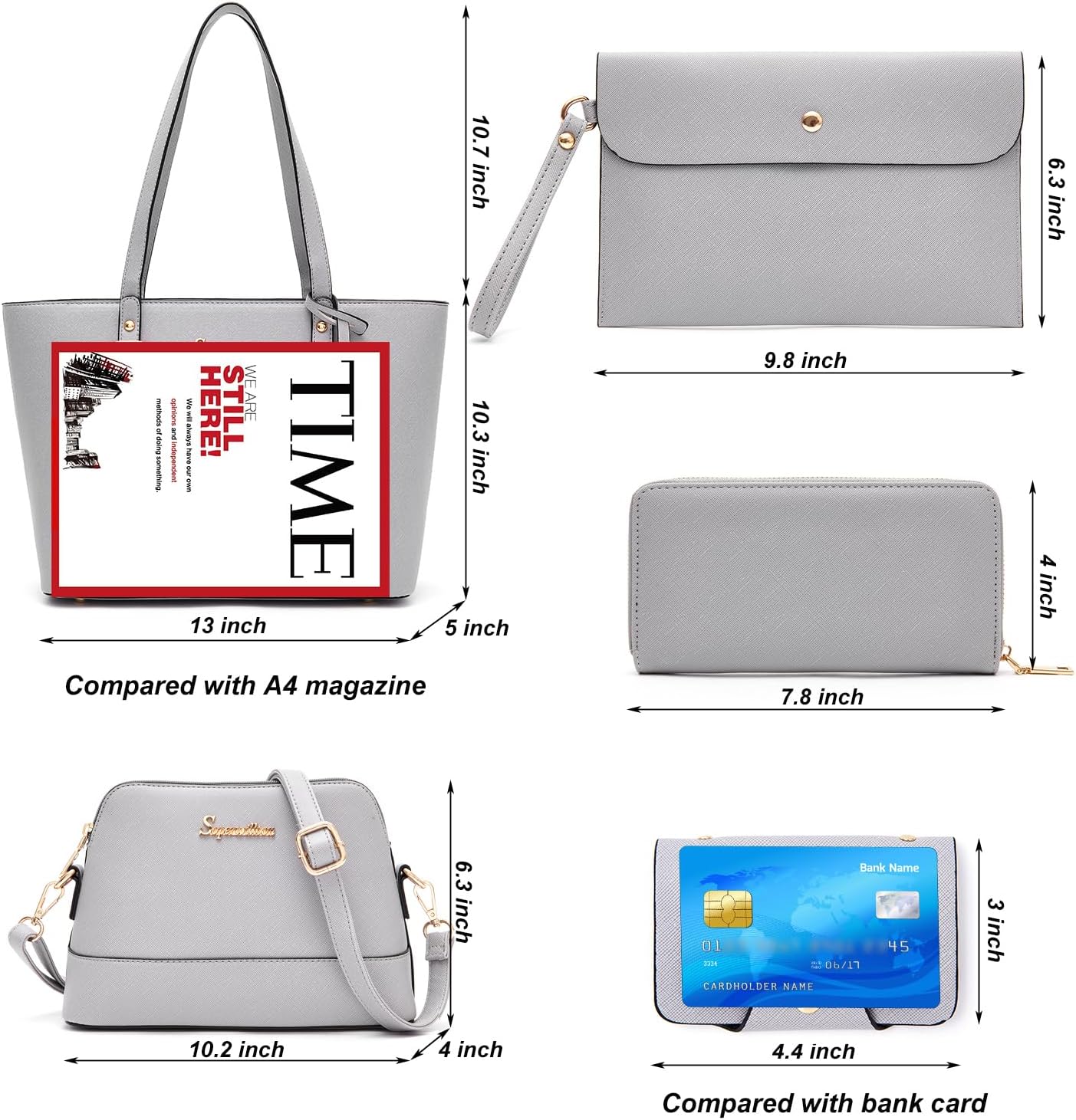 Soperwillton Handbag and Purse for Women Shoulder Tote Bag Satchel Set 5pcs image 5