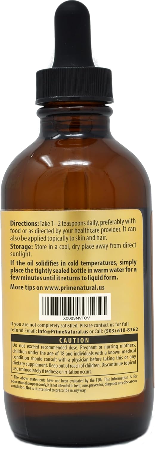 PRIME NATURAL Organic Moringa Oil USDA Certified, 100% Pure, Cold Pressed, Virgin, Unrefined Oil (4oz /120ml) - Moringa Dietary Supplement - Energy, Joints, Skin, Face, Body, Hair, Vegan, Food Grade