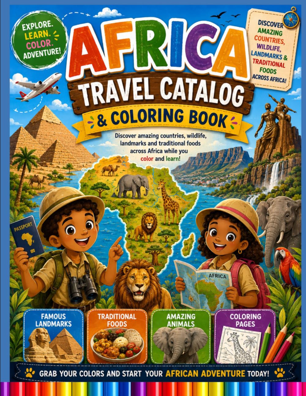 Travel Catalog Through Africa for Kids Coloring Book: Discover Amazing Countries, Incredible Wildlife, Famous Landmarks, Traditional Foods, and Fascinating Cultures Across Africa