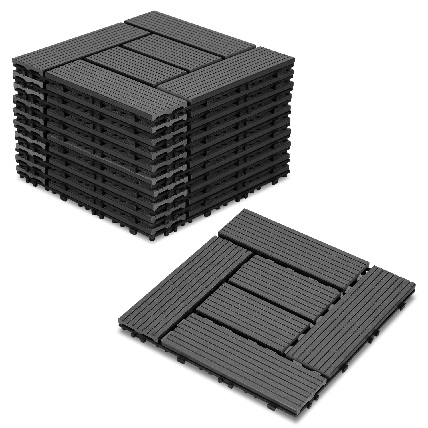 55er Pack WPC Terrassenfliese, Anthrazit Balkonfliesen 30x30cm - 5m², Ideal für den Außenbereich Klickfliesen für Balkon, Garten, Terrasse, Bodenbelag Einfach, Schnell und Praktisch Verlegt