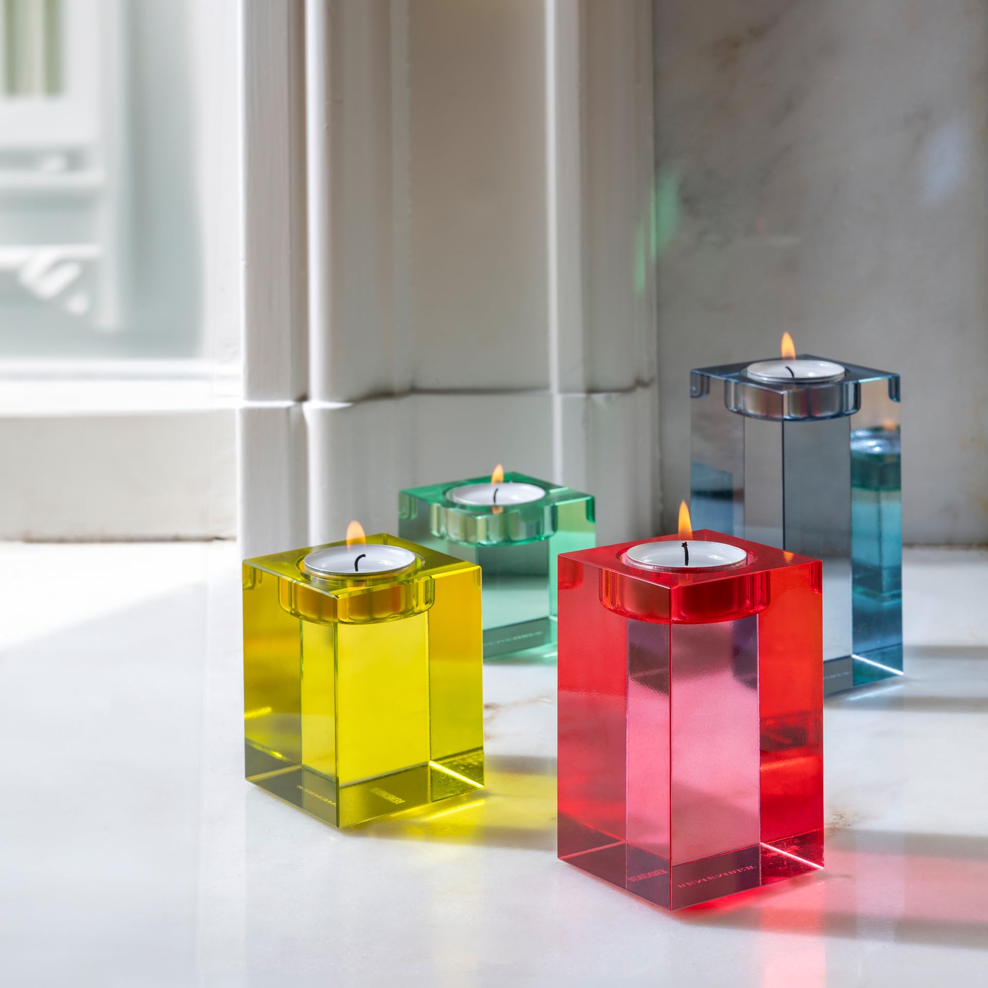 REMEMBER Glasblock Kerzenhalter Vela, B 6 x T 6 x H 6-12 cm – Moderner Kerzenhalter aus Soda Lime Glass, dekorativer Halter für Stabkerzen als Tischdekoration