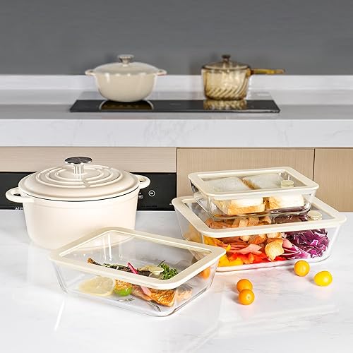 Miniatura 5 de Urban Green Juego de recipientes de vidrio para alimentos con tapa de vidrio, paquete de 4, recipientes de preparación de comidas con tapa hermética