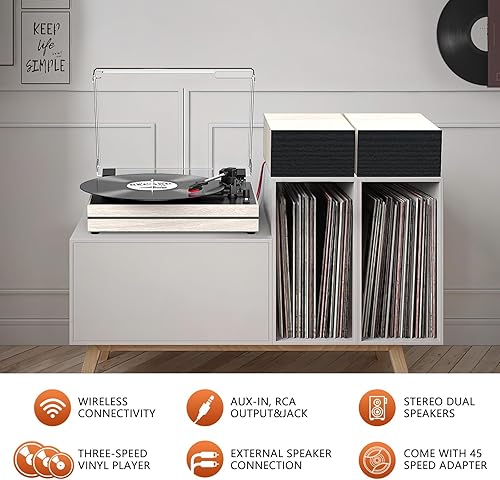 Miniatura 8 de Tocadiscos para vinilos con altavoces externos, tocadiscos retro para discos de vinilo, altavoces estéreo duales, reproductores de vinilo LP,