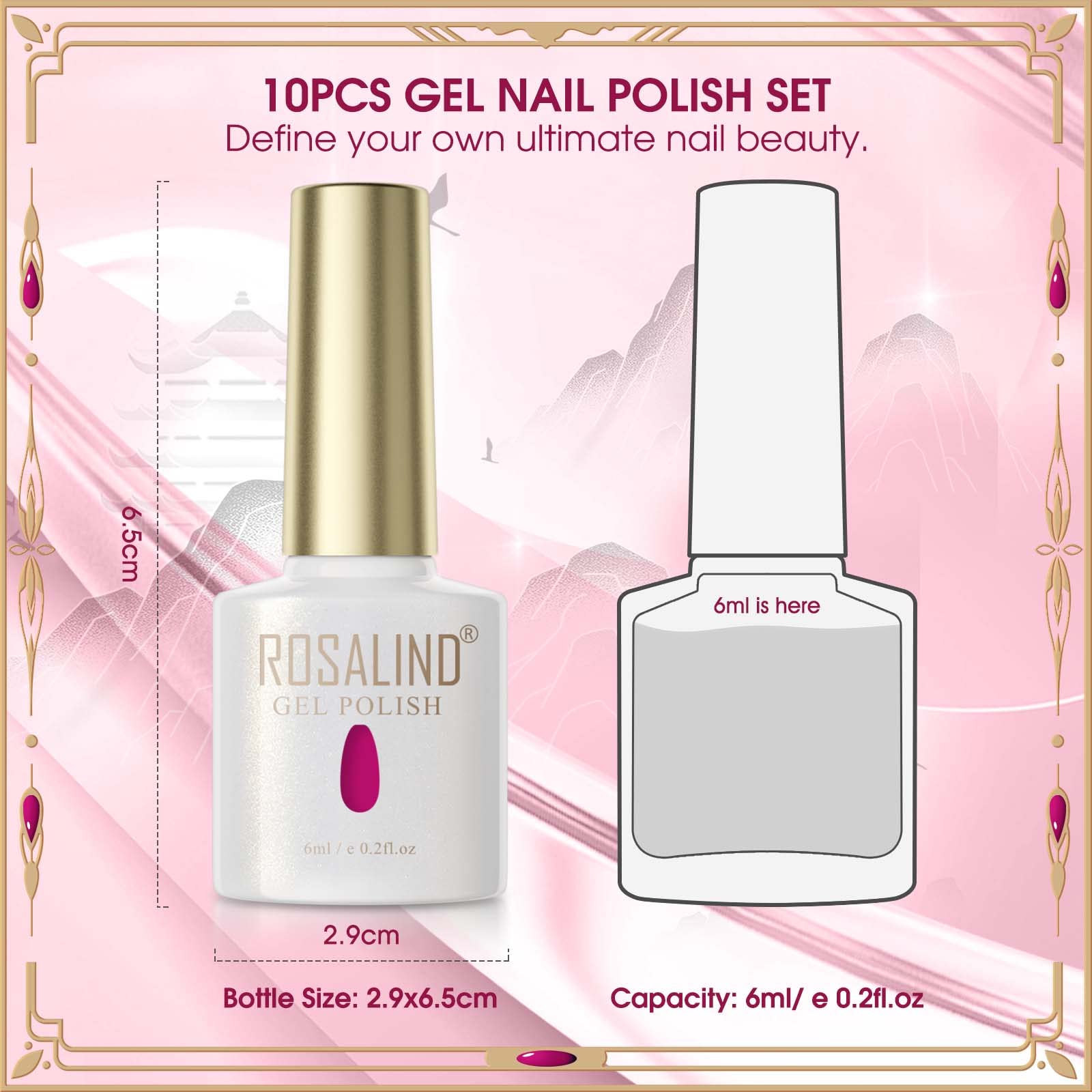 ROSALIND Esmaltes Semipermanentes Rojo Rosa Rosa Claro Morado Oscuro 6 Colores Kit Pintauñas Semipermanentes Uñas de Gel UV LED Esmaltes en Gel Nail Polish Esmalte Uñas Valentín