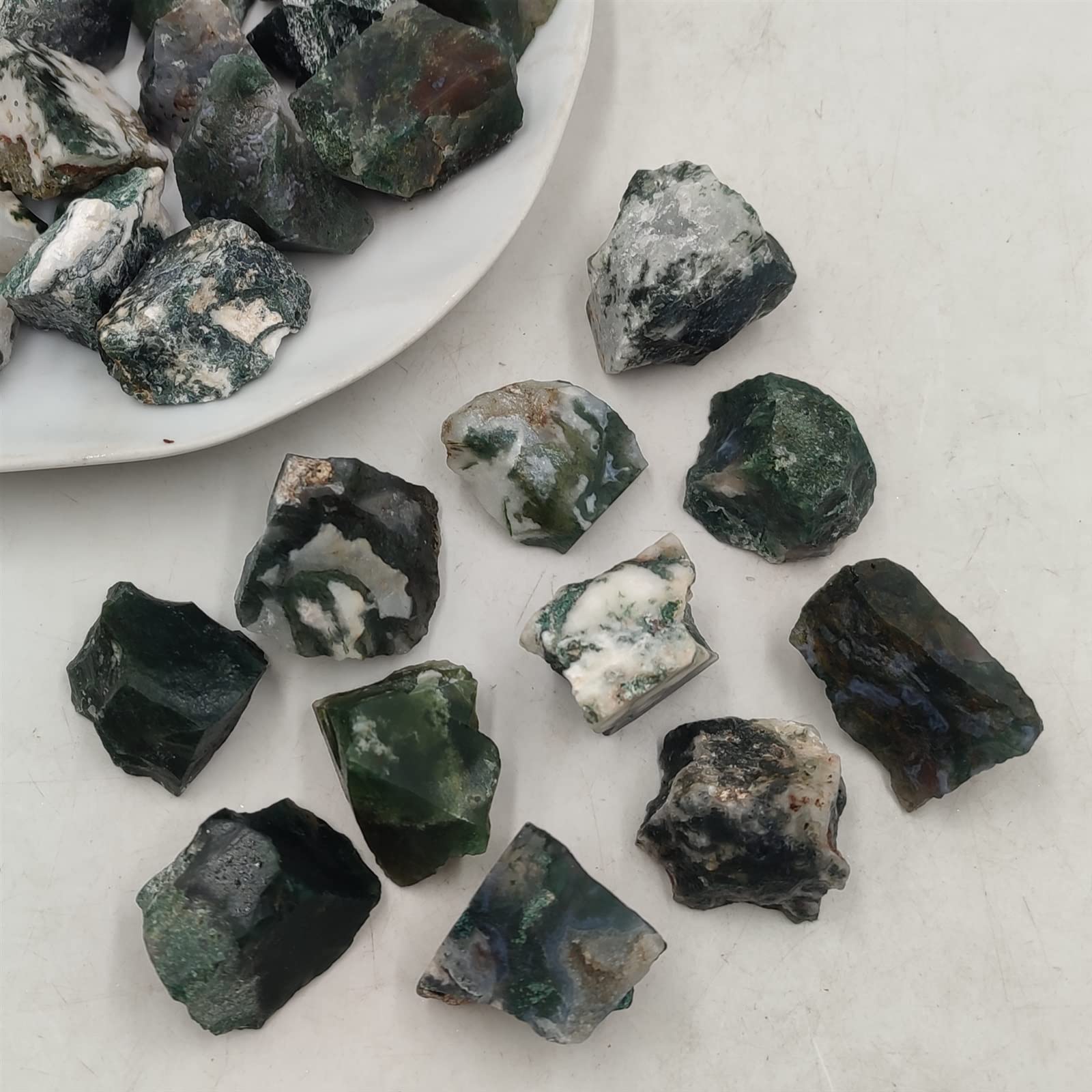 100 g Bulk Natural Raw Moss Agate Pietra Grezza Cristalli di Quarzo Roccia Acquario Decorazione della Stanza di casa Decorazione della Stanza