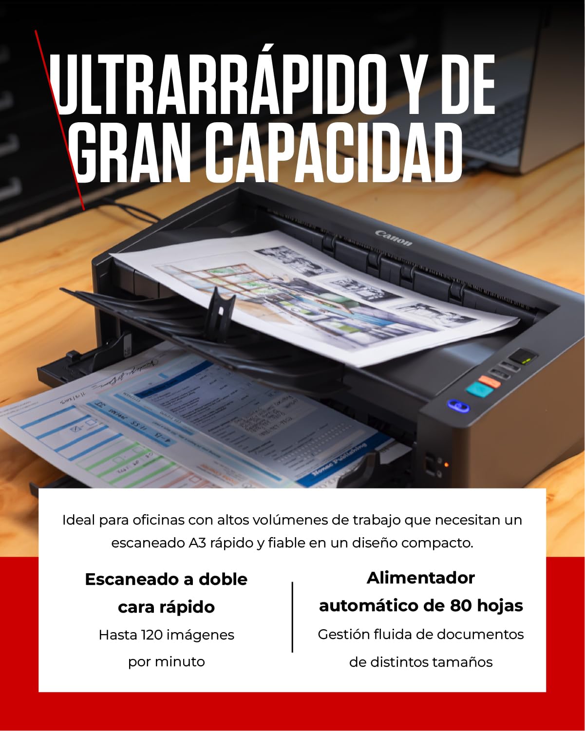 Canon imageFORMULA DR-M1060II Escáner A3 | Diseño Compacto y Procesamiento de Imagen Avanzado para Hogar y Oficina | 600 dpi | ADF 80 Hojas | con Canon CaptureOnTouch Pro