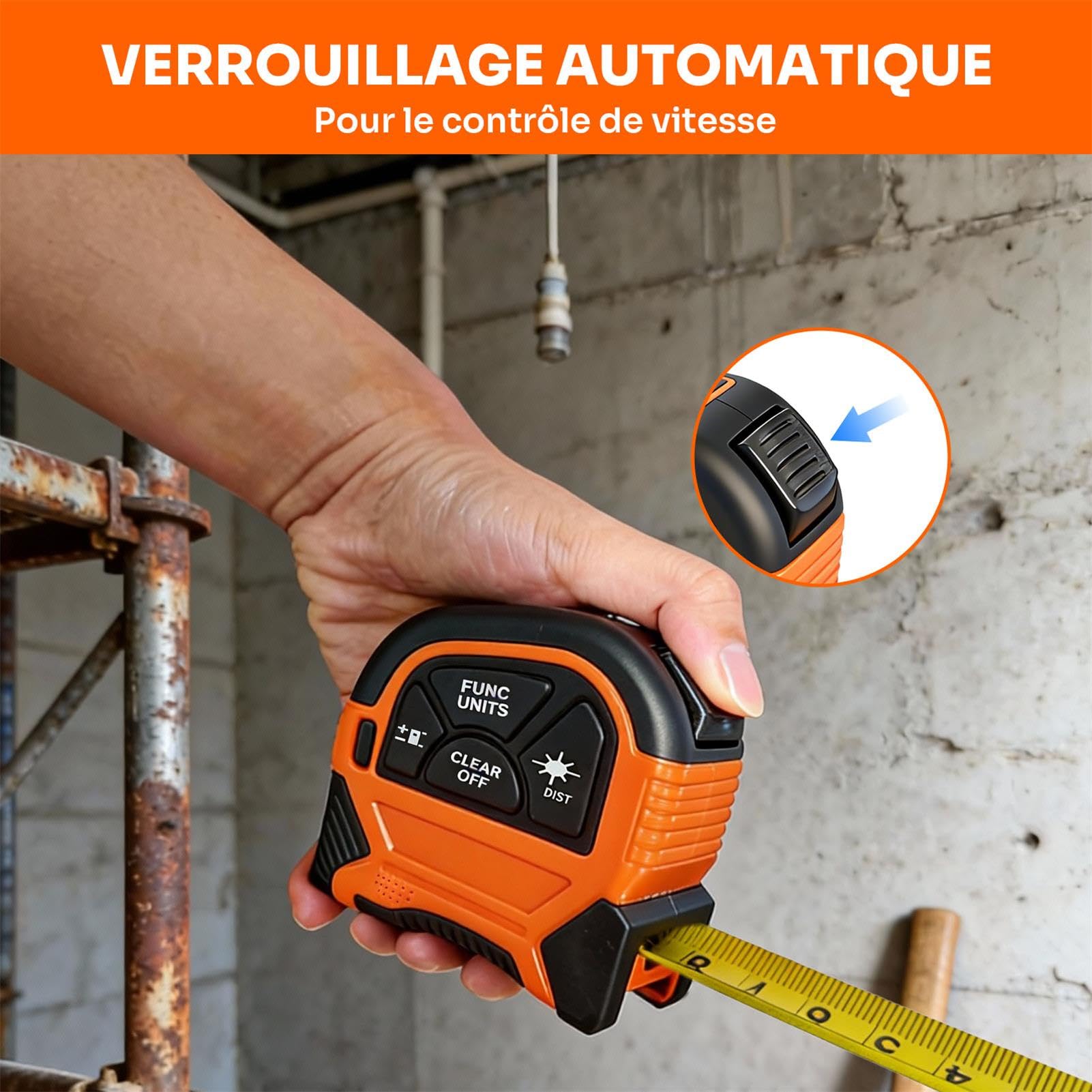 Telemetre Laser 2 en 1, Rechargeable Télémètre Laser 60m & Mètre Ruban 5m, Outil de Mesur avec Crochet Magnétique Mobile - Pythagore, Aire, Volume, Unité à Changement pour Décoration