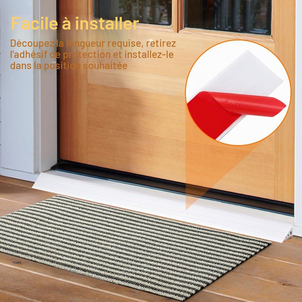 Barre de Seuil Adhesive 100x7x3 CM, Rampe de Seuil de Porte Rampe Fauteuil Roulant en PVC Autocollantes en Silicone pour Portes, Marches, Escaliers
