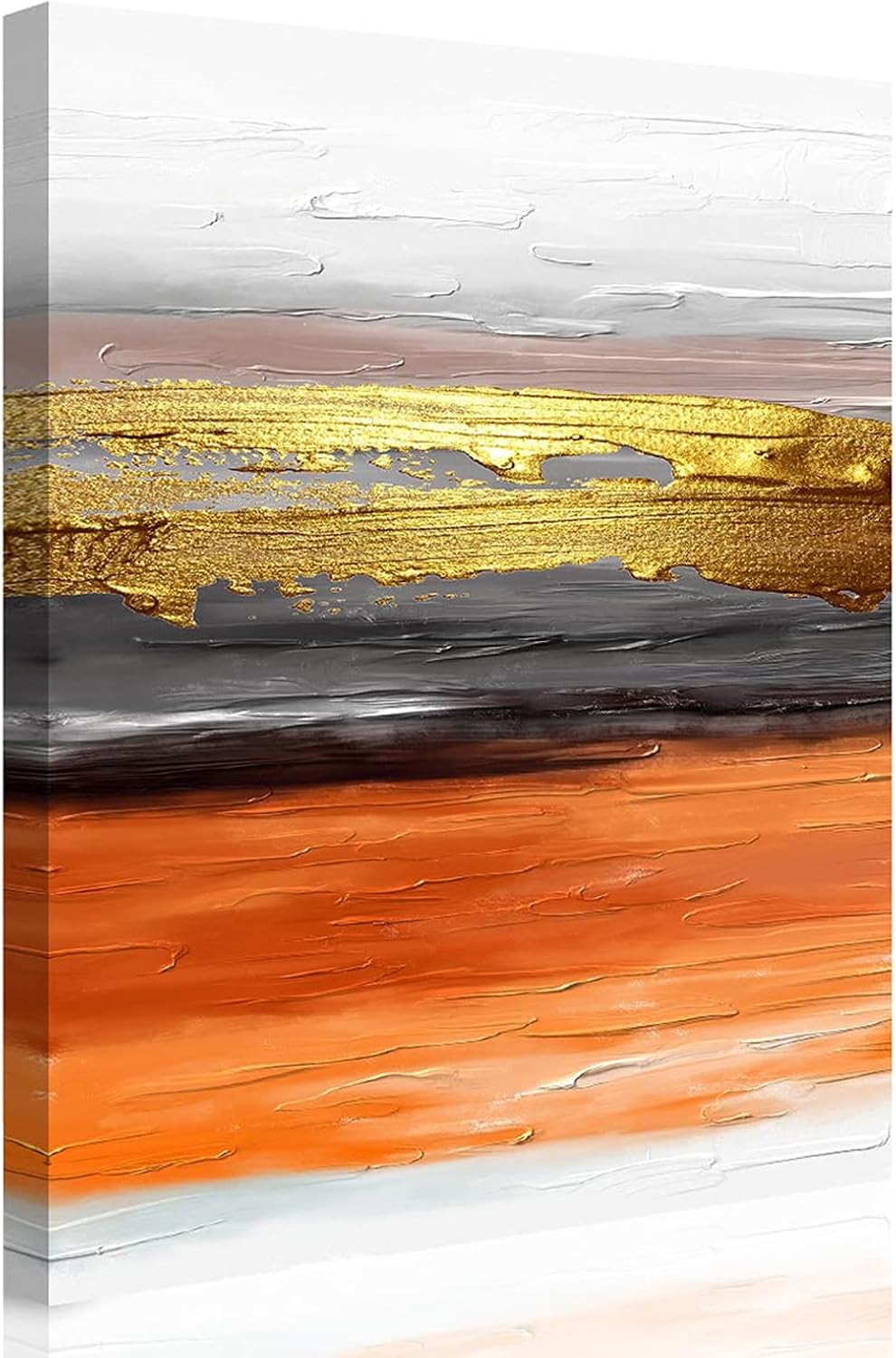 YPY Orange Abstract Picture Wall Art: Canvas Burnt Orange and Gold Painting for Home Living Room Bedroom Decor Abstract Orange 15"L x 10"W