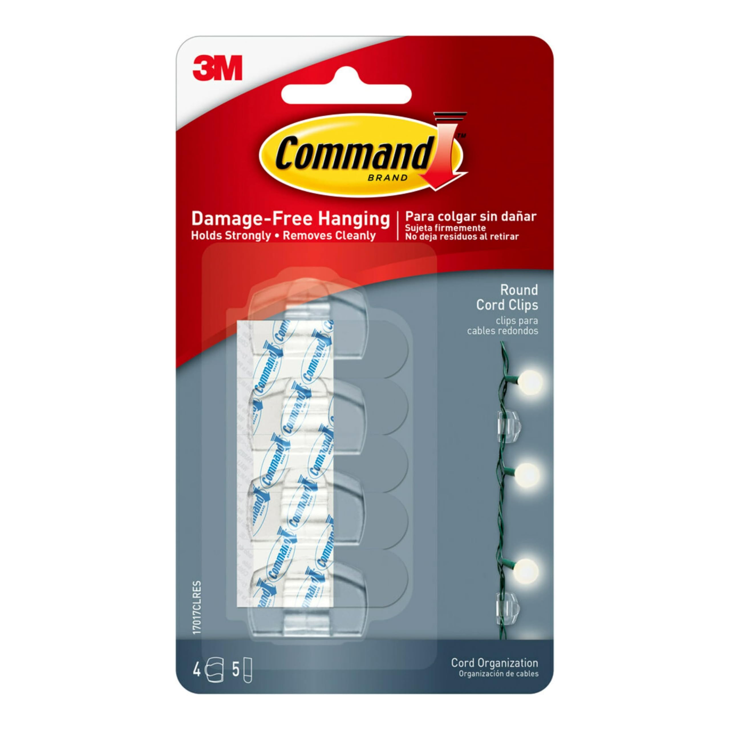 Command - Clips redondos para cables, transparentes, 4 clips, paquete de 4