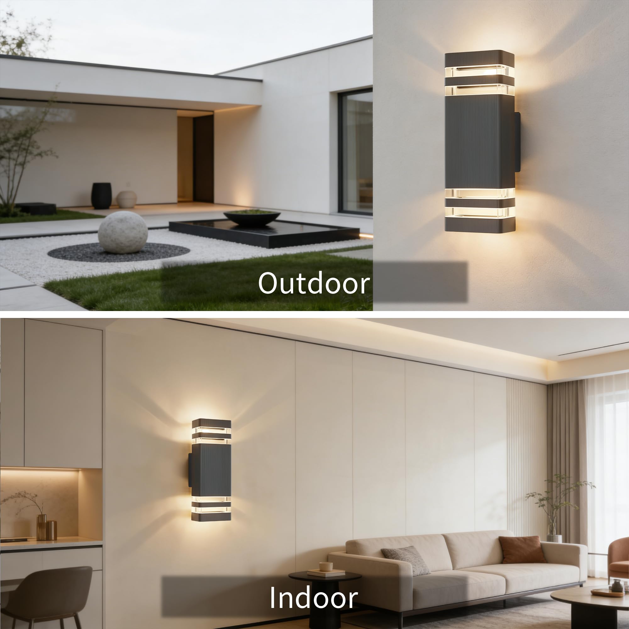 2 Stück Außenlampe Wand Up and Down Wandlampe Aussen GU10 230V | IP54 Wasserdichte Wandleuchte Aussen mit 4×5W GU10 Glühbirne(3000 K),LED Aluminium Außenwandleuchte Hauswand,Anthrazit Grau