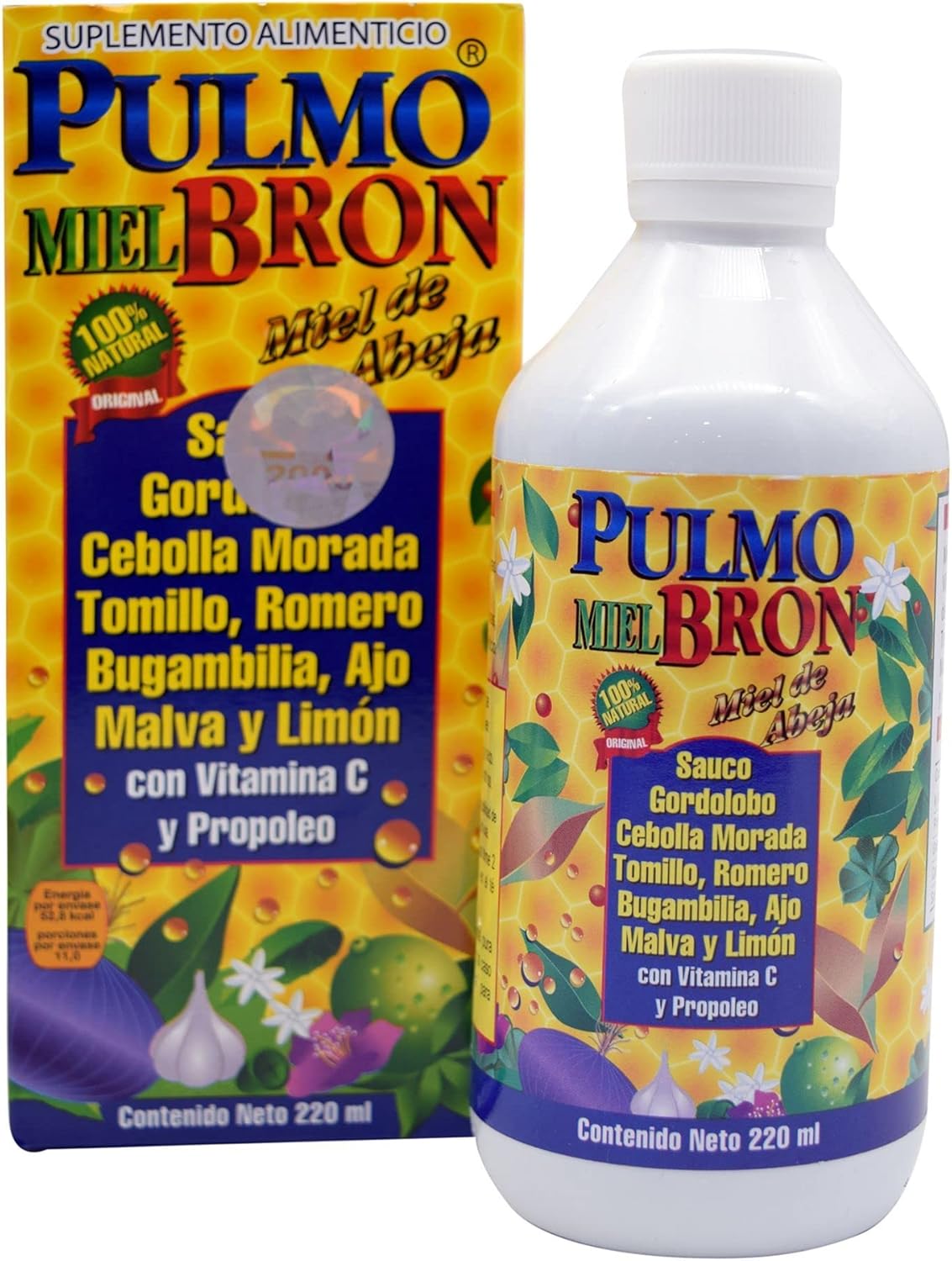 Lenico Pulmobron Herbal Syrup 220 ml with Honey, Vitamin C and Propolis, Botanical Extract Blend with Mullein, Thyme, Rosemary and Bougainvillea for Daily Wellness Support