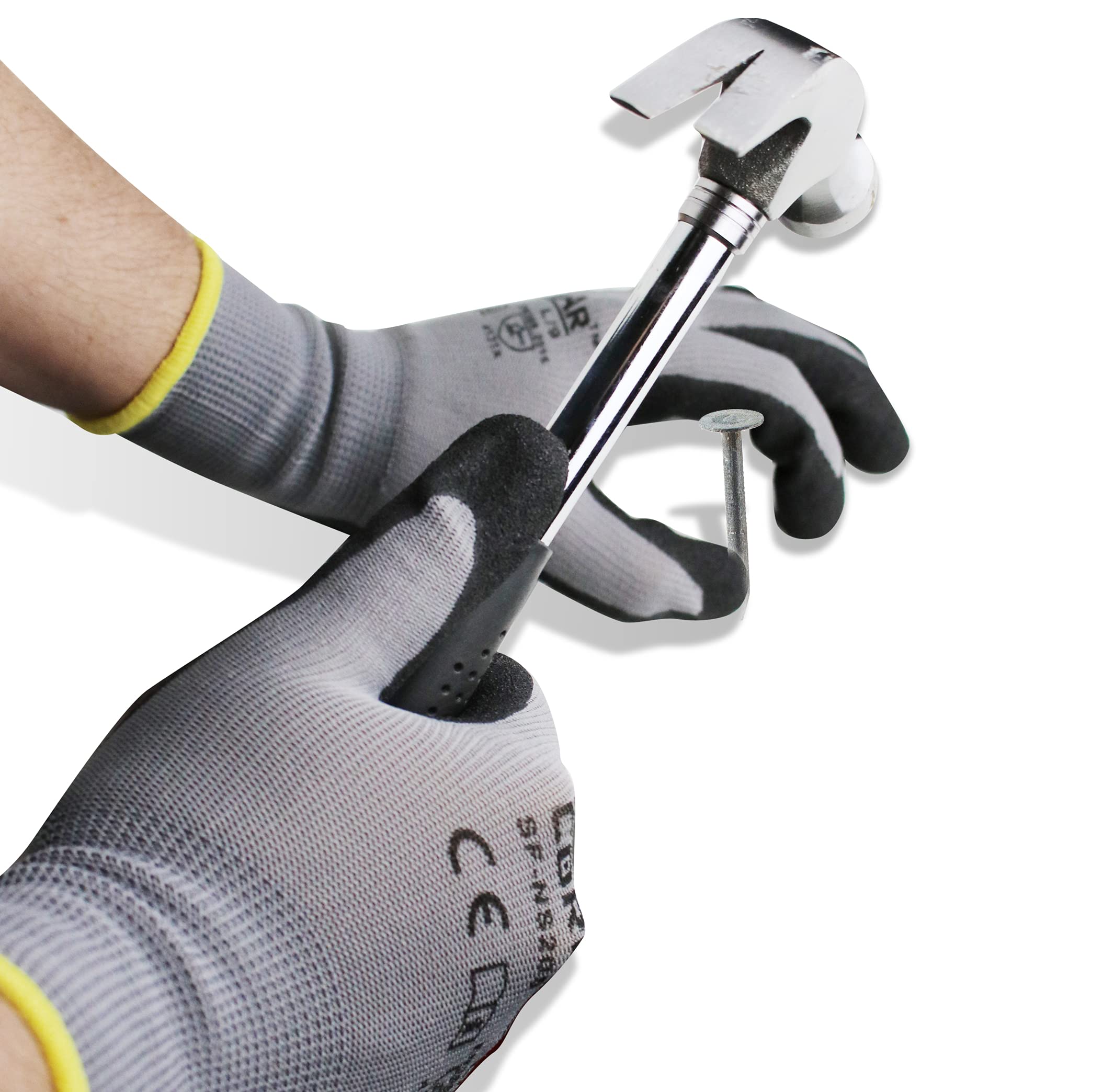 Corestar - Guantes de trabajo de seguridad con revestimiento de nitrilo de microespuma, 10 pares, absorben la humedad, transpirables, guantes multiusos (grande)