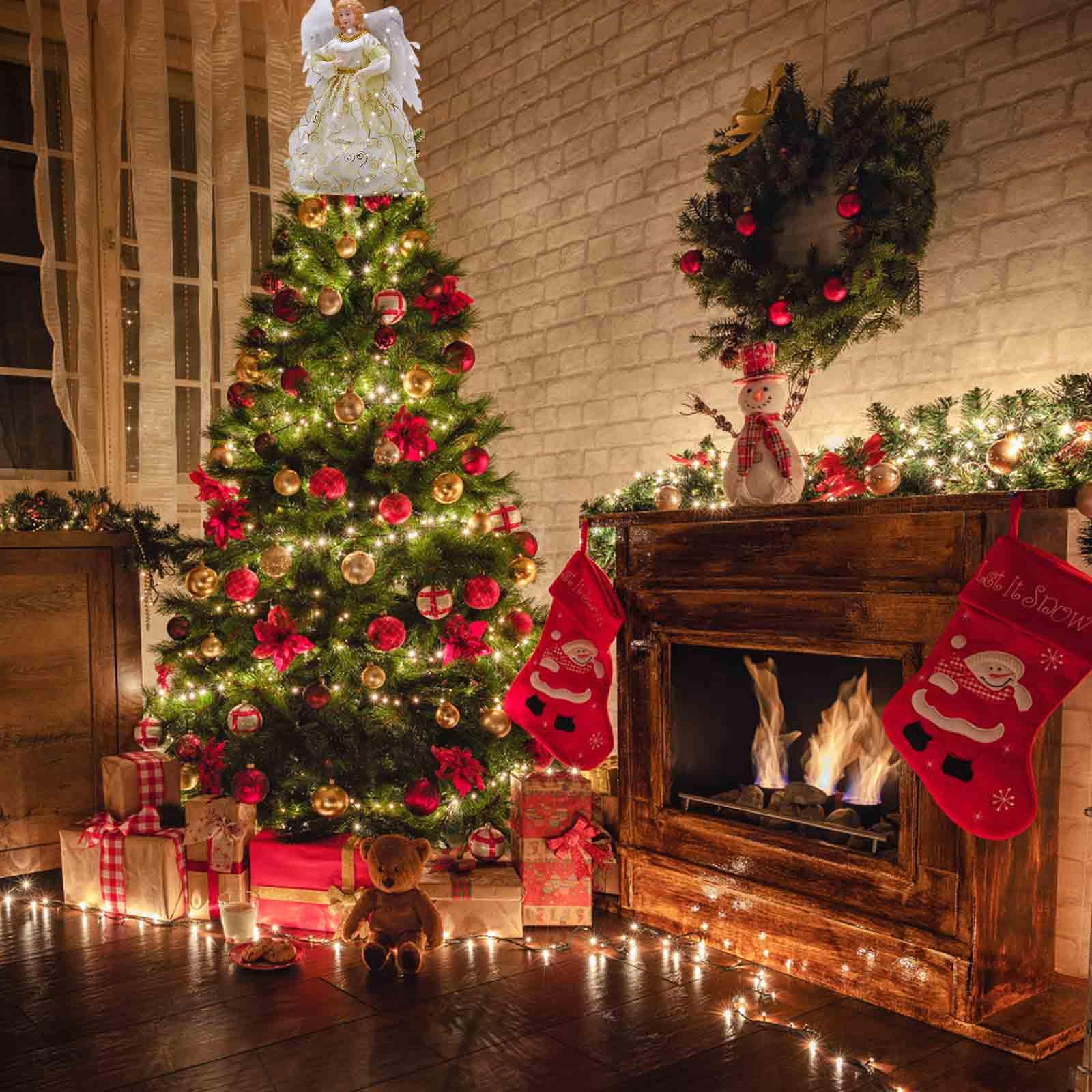 Décoration de sapin de Noël en tissu avec ange lumineux de 32 cm pour sommet du sapin de Noël, décoration de fête pour la maison (04)