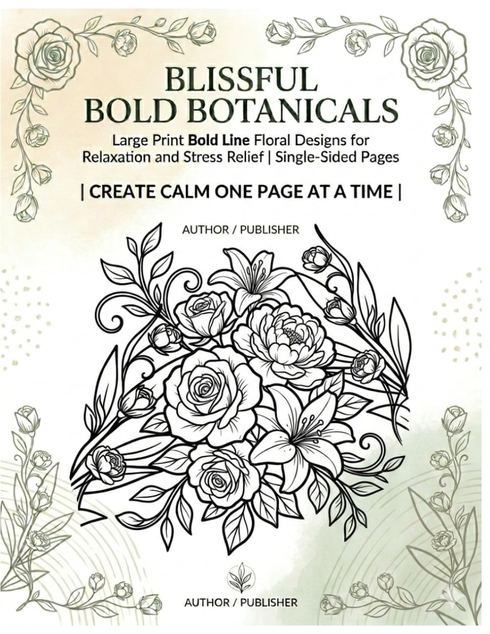 Blissful Bold Botanicals: Large Print Bold Line Floral Designs for Relaxation and Stress Relief | Single-Sided Pages