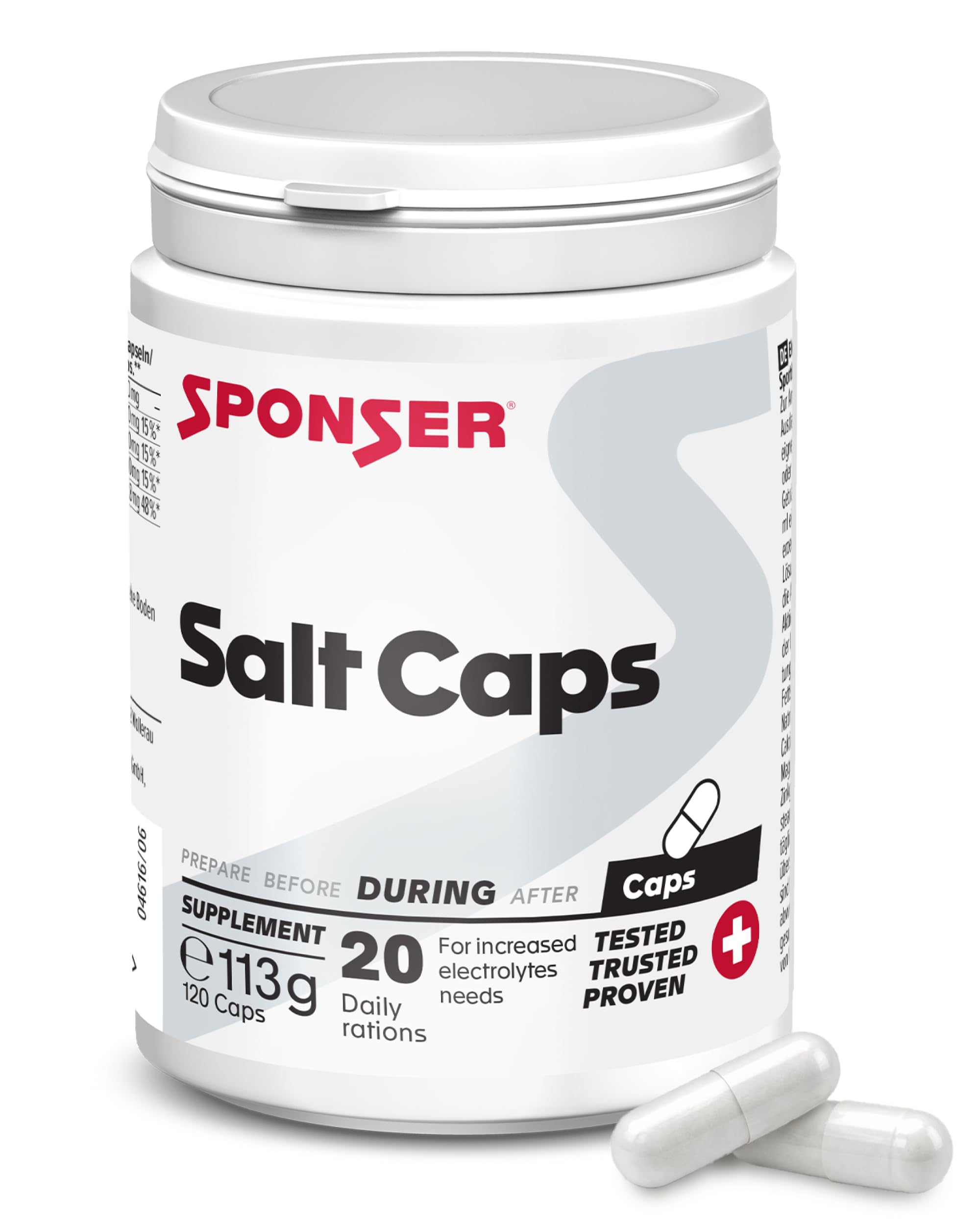 SPONSER Salt Caps - 120 Salz Kapseln - Vegane Elektrolyt-Kapseln Sport - Elektrolytmischung für Ausdauer & Hitze - Gluten- & Laktosefrei - Ohne Zucker für Lange Belastungen & Low Carb Training