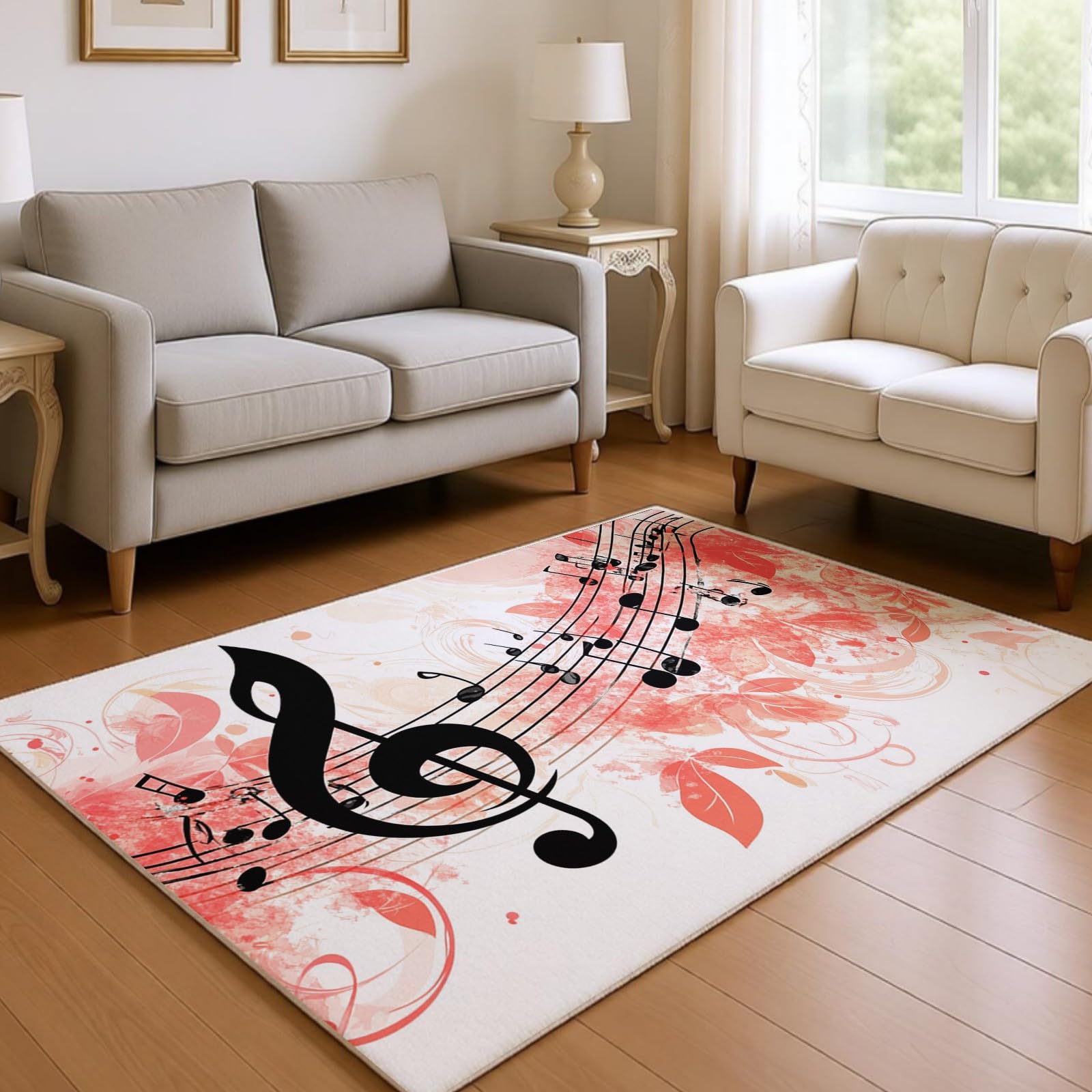 Tappeto Grande 180 x 270 cm Note ad acquerello Tappeto Salotto Lavabile in Lavatrice a Pelo Corto Antiscivolo Tema musicale per Cucina, Camera da Letto e Ufficio