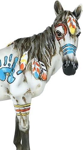 Miniatura 6 de Ebros Ebros Ecuestre Tribal Belleza Medicina Espíritu Caballo Hecho a Mano Estatua de 8 pulgadas de alto, símbolos indios nativos americanos, plumas