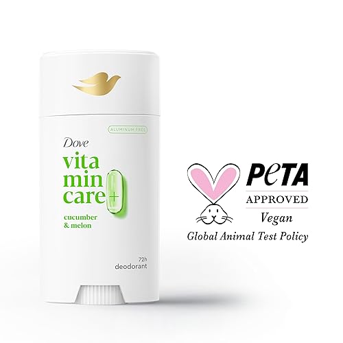 Miniatura 8 de Dove VitaminCare+ Desodorante en barra libre de aluminio, pepino y melón para protección de olores 72H, desodorante transpirable para mujeres, 2.6