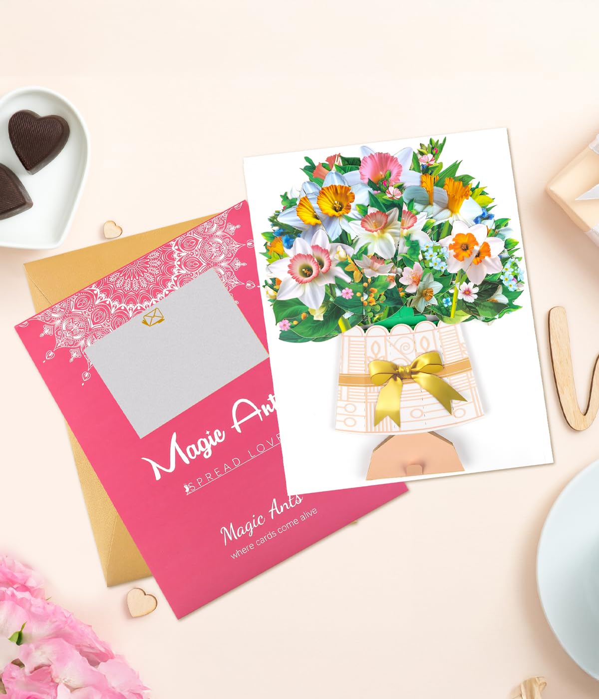 Daffodil Pop-Up Card, 3D Flower Bouquet Greeting Card with Envelope and Notecard, for Birthdays Mother's Day, Anniversaries - Image 3