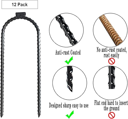 Miniatura 3 de 12 estacas de trampolín extra grandes, 10 x 3.15 pulgadas, barras de refuerzo de acero galvanizado, anclaje de tierra de seguridad, estaca en U de