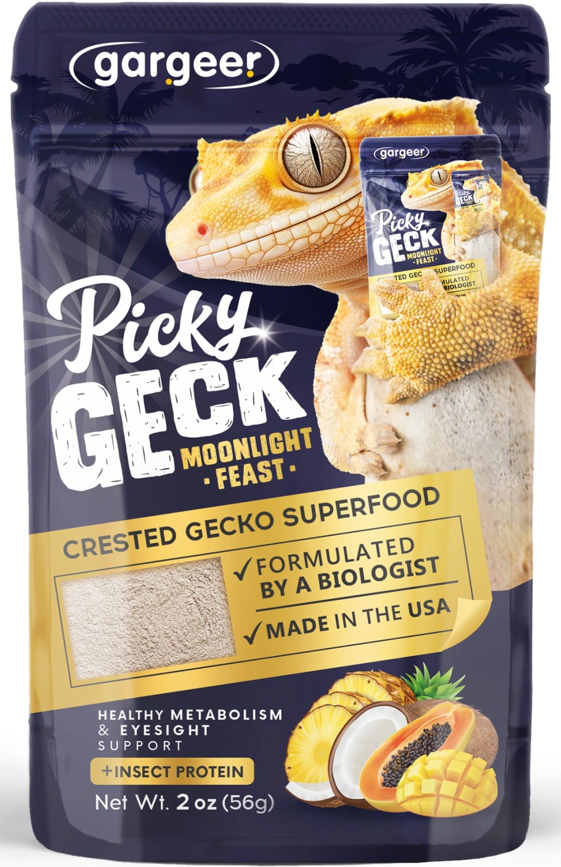 Gargeer 2oz Picky Geck Moonlight Feast - Crested Gecko Food. Made in USA