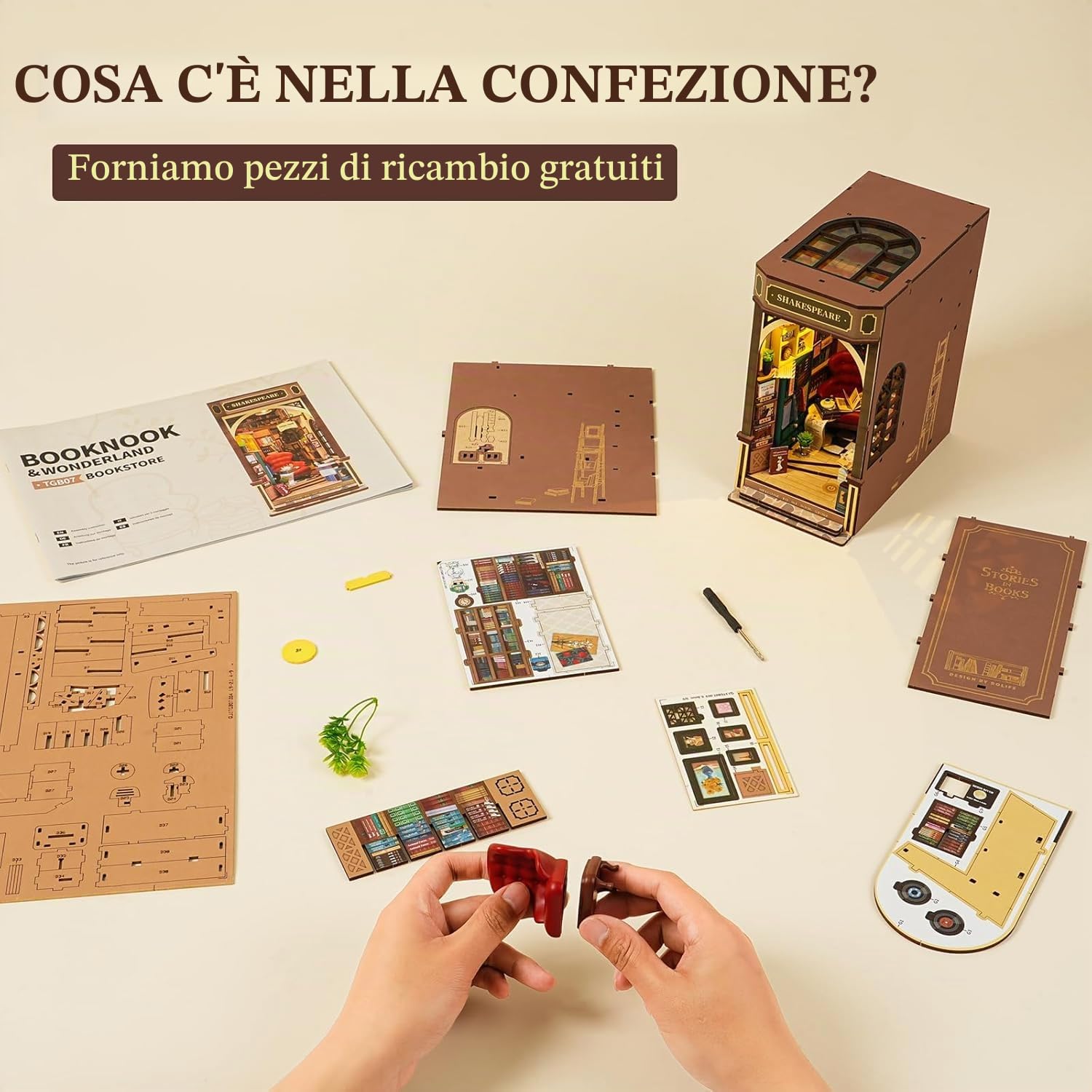 ROBOTIME Book Nook Kit Casa Delle Bambole Booknook in Legno con Luci LED, Miniatura Fai Da Te Modello di Casa Puzzle 3D, Decorazione Scaffale Regalo Di Vacanza (Libreria Shakespeariana)