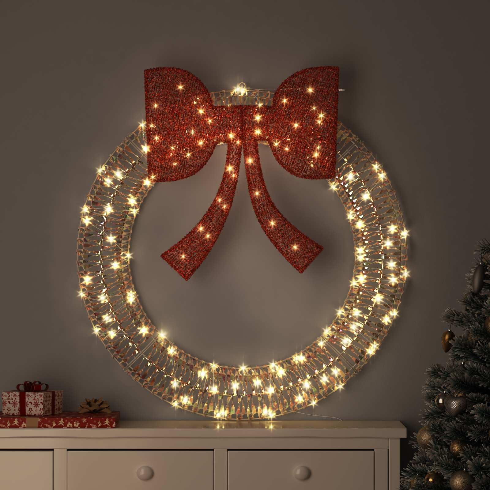 Ghirlanda con 150 LED bianco caldo 120 cm PET, luminosa decorazione pasquale illuminata, decorazione da tavolo e porta, elegante decorazione primaverile