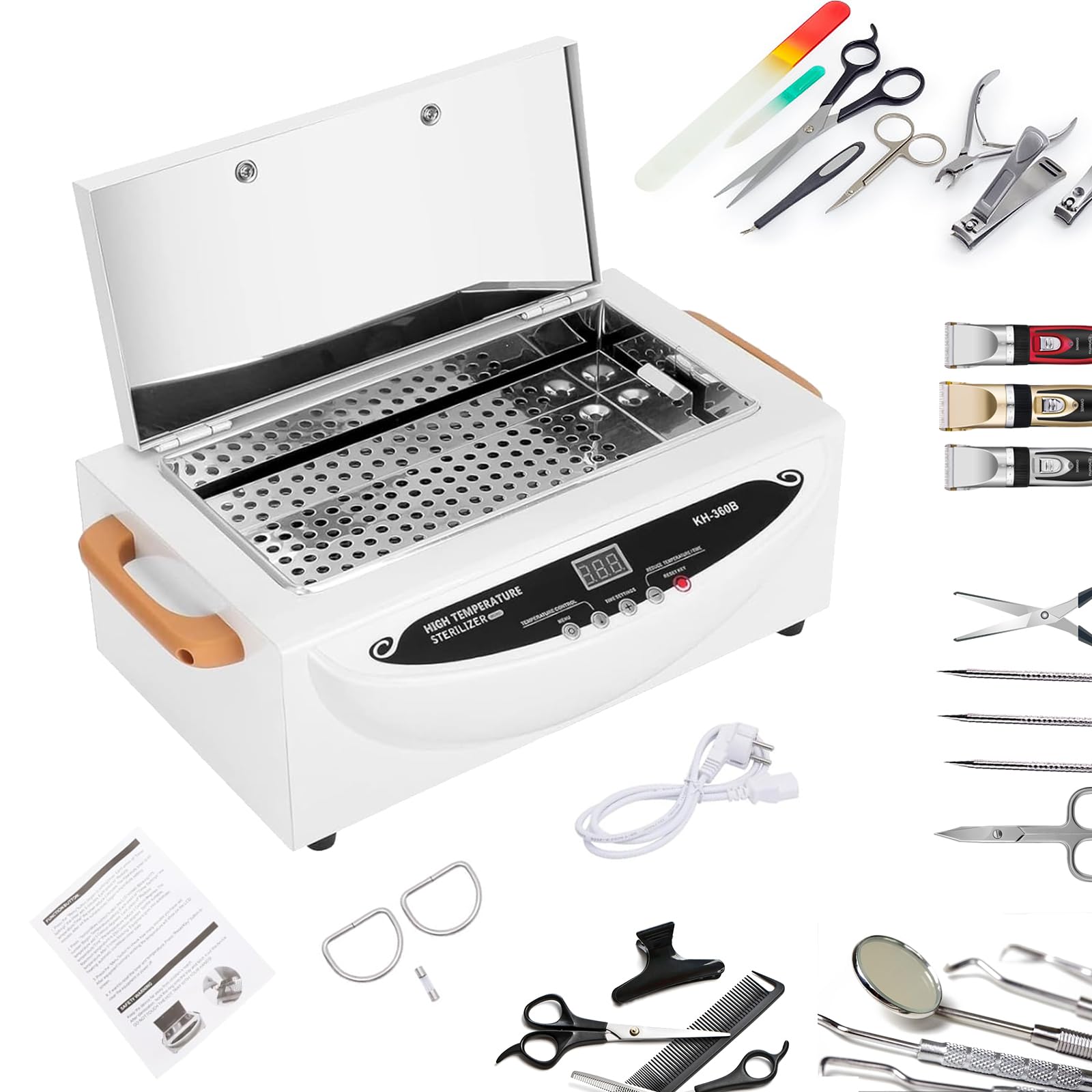 Heißluftsterilisator Desinfektion, 500W 2L 250℃ Trockene Hitze Sterilisator Hochtemperatur Sterilisator Nagel Werkzeug Sterilisator mit Timer und eine Kontrollleuchte für Friseursalon