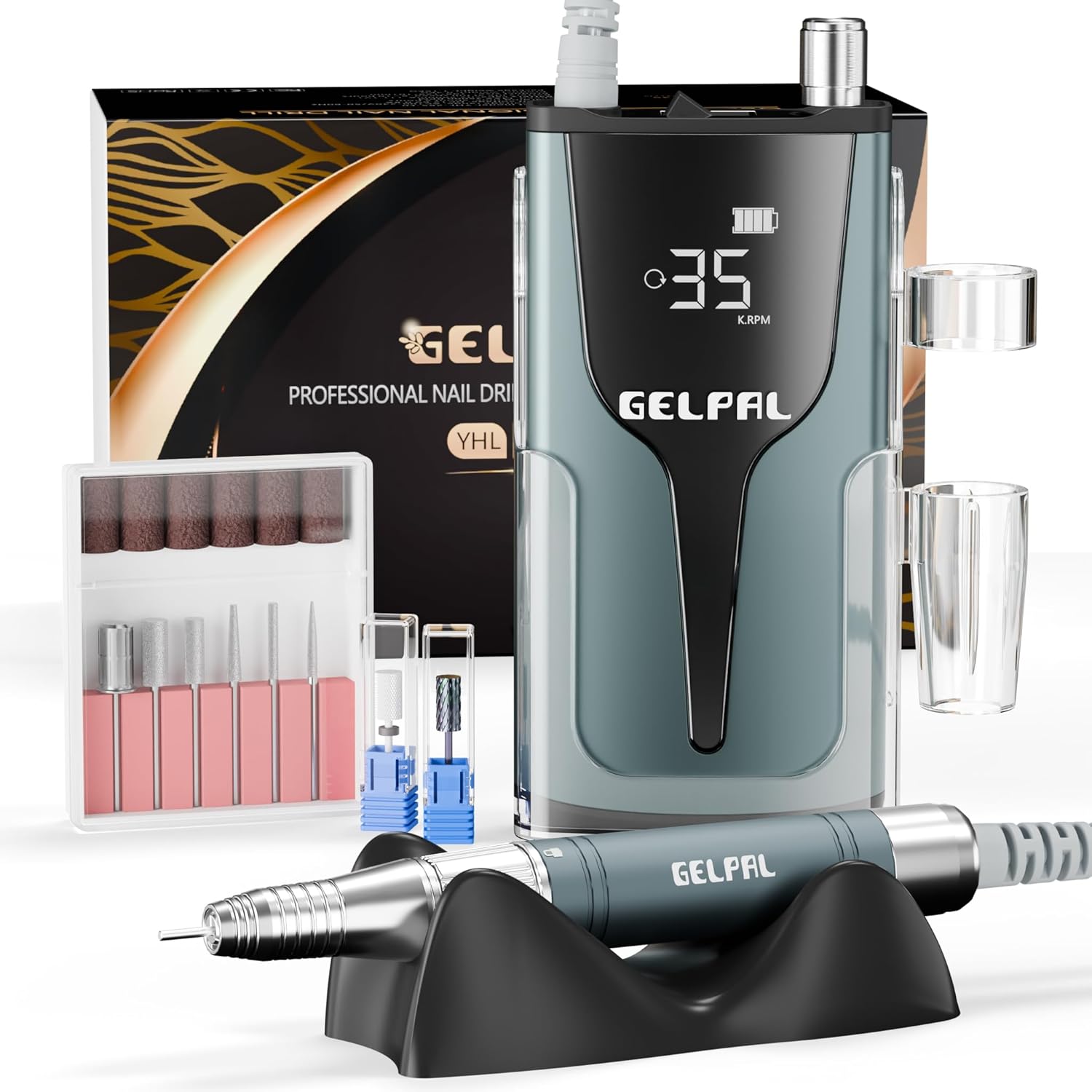 Rechargeable Nail Drill – Brushless Motor – Electric Nail Drill for Acrylic Nails Professional,35000RPM Electric Nail File,Cordless Nail Drill for Home Salon, Low Noise, Low Heat, Blue Grey Rechargeable Nail Drill – Brushless Motor – Electric Nail Drill for Acrylic Nails Professional,35000RPM Electric Nail File,Cordless Nail Drill for Home Salon, Low Noise, Low Heat, Blue Grey
