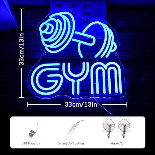 Miniatura 4 de Letrero de neón con mancuernas para gimnasio, letras de neón para gimnasio, luz de neón, barra azul para sala de deportes, club de decoración, bar