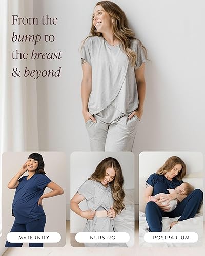Miniatura 5 de Kindred Bravely Pijamas de maternidad con dobladillo de tulipán y conjuntos de descanso posparto para mujer, pijamas de lactancia de manga corta