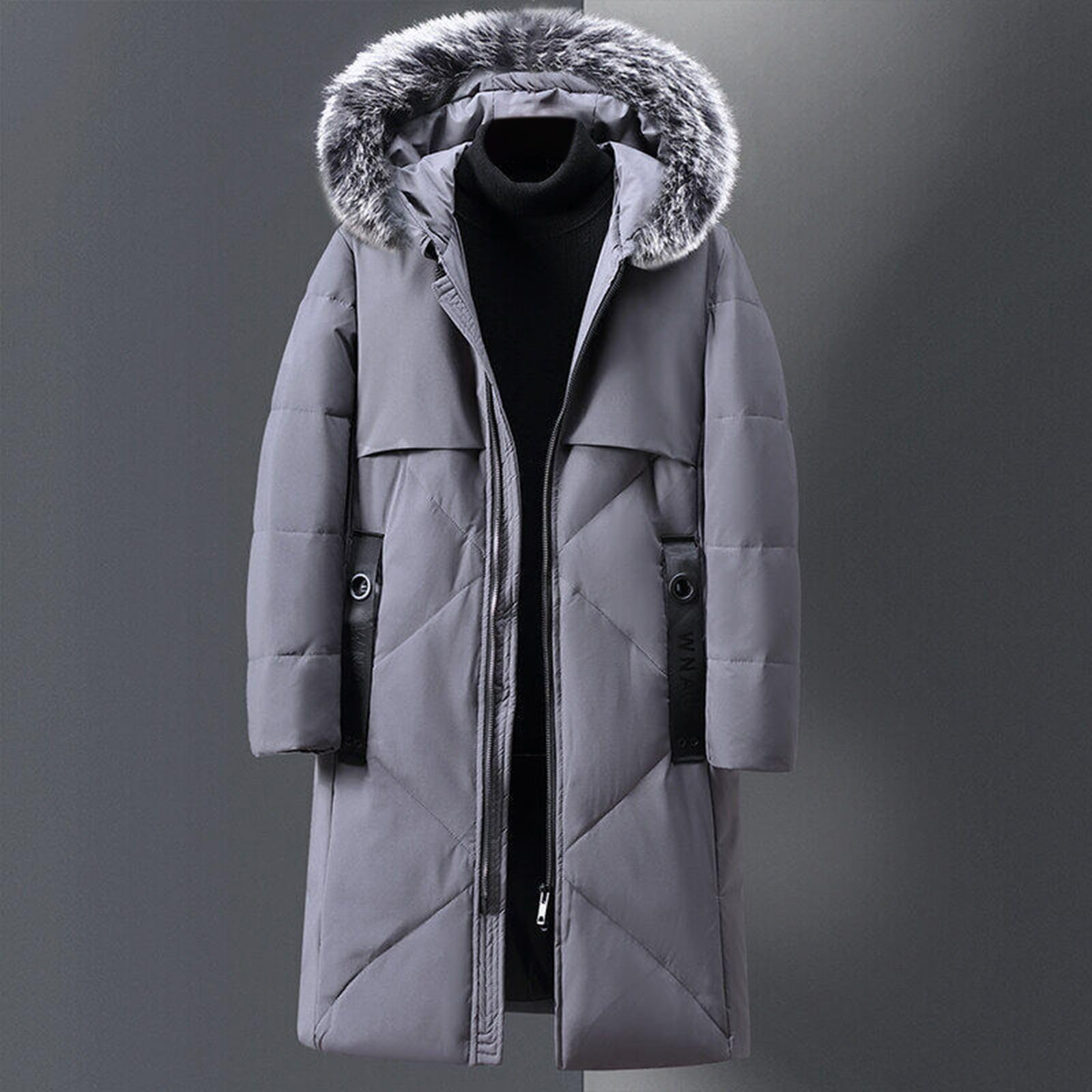 Piumino lungo da uomo, piumino da uomo con cappuccio, cappotto lungo in tinta unita, spesso e caldo, giacca invernale calda da uomo con cappuccio, cerniera completa, trapuntato, imbottito, parka da