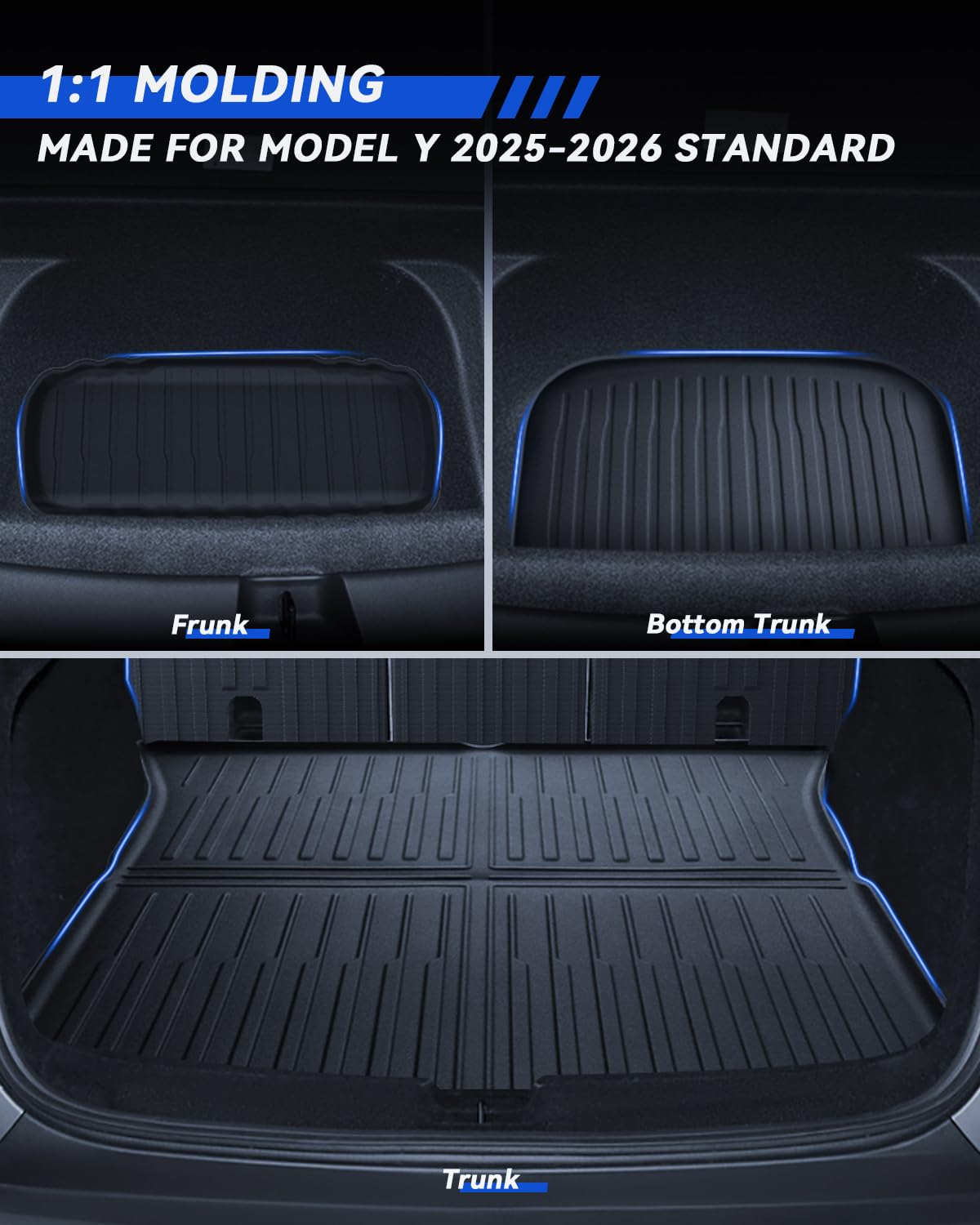 Lot de 9 tapis de sol pour Tesla Model Y 2025-2026 standard RWD TPE toutes saisons 3D bord haut antidérapant imperméable tapis de coffre et deuxième rangée de sièges housse arrière pour modèle Y