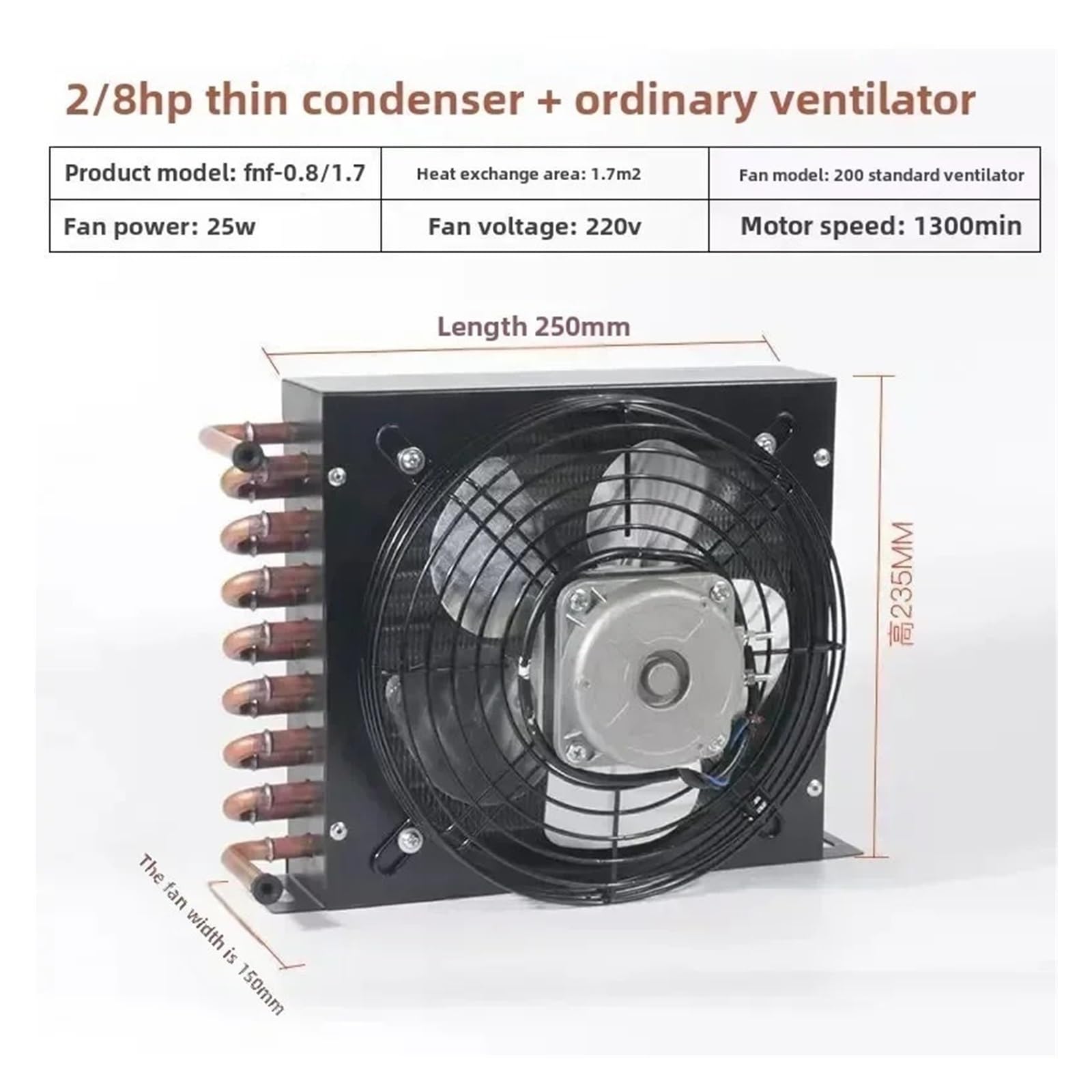 Refrigerador Condensador Universal Pequeño Radiador Enfriado Por Aire | Bobina De Enfriamiento Del Evaporador 2/8HP Pieza De Repuesto Para Congelador Sistema De Refrigeración(25W Add fan)