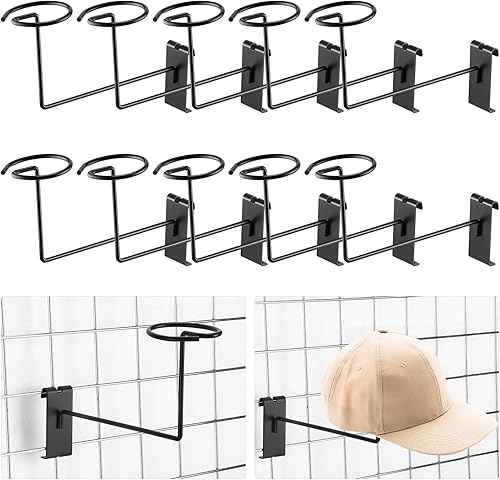 Miniatura 8 de Blulu 6 piezas de sombreros para pared de rejilla, estante de metal para casco, tienda minorista, estantes de exhibición, organizador de rejilla