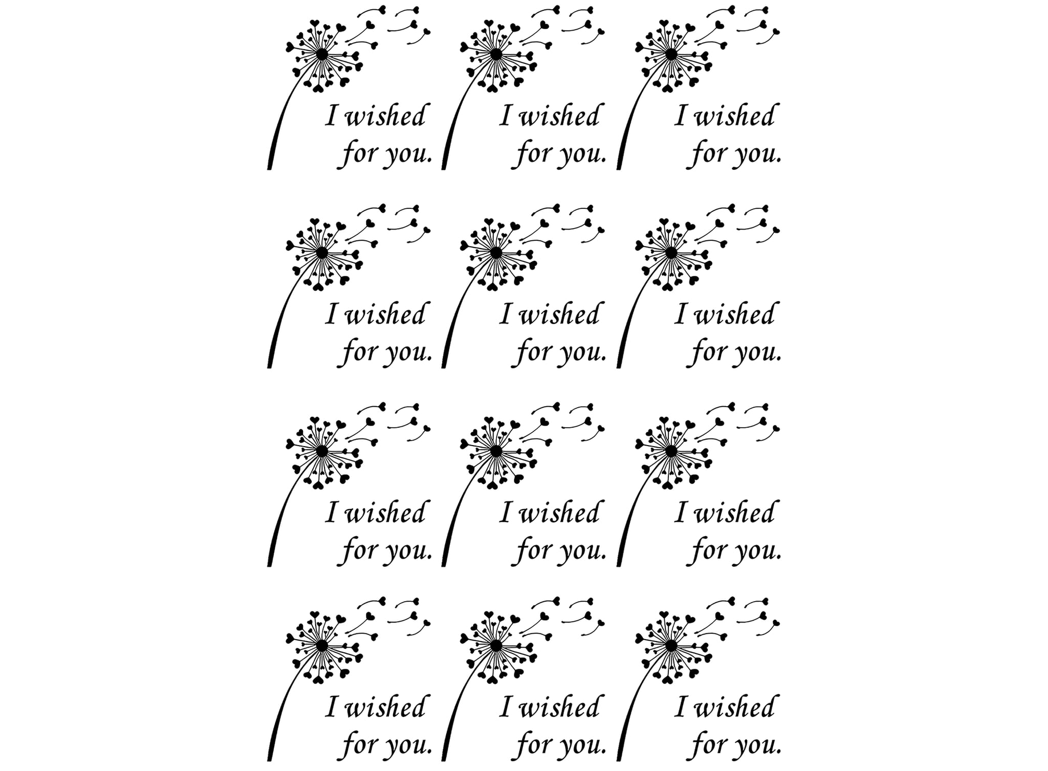 I Wished for You Dandelion 12 pcs 1.15 Inch Black Fused Glass Decals