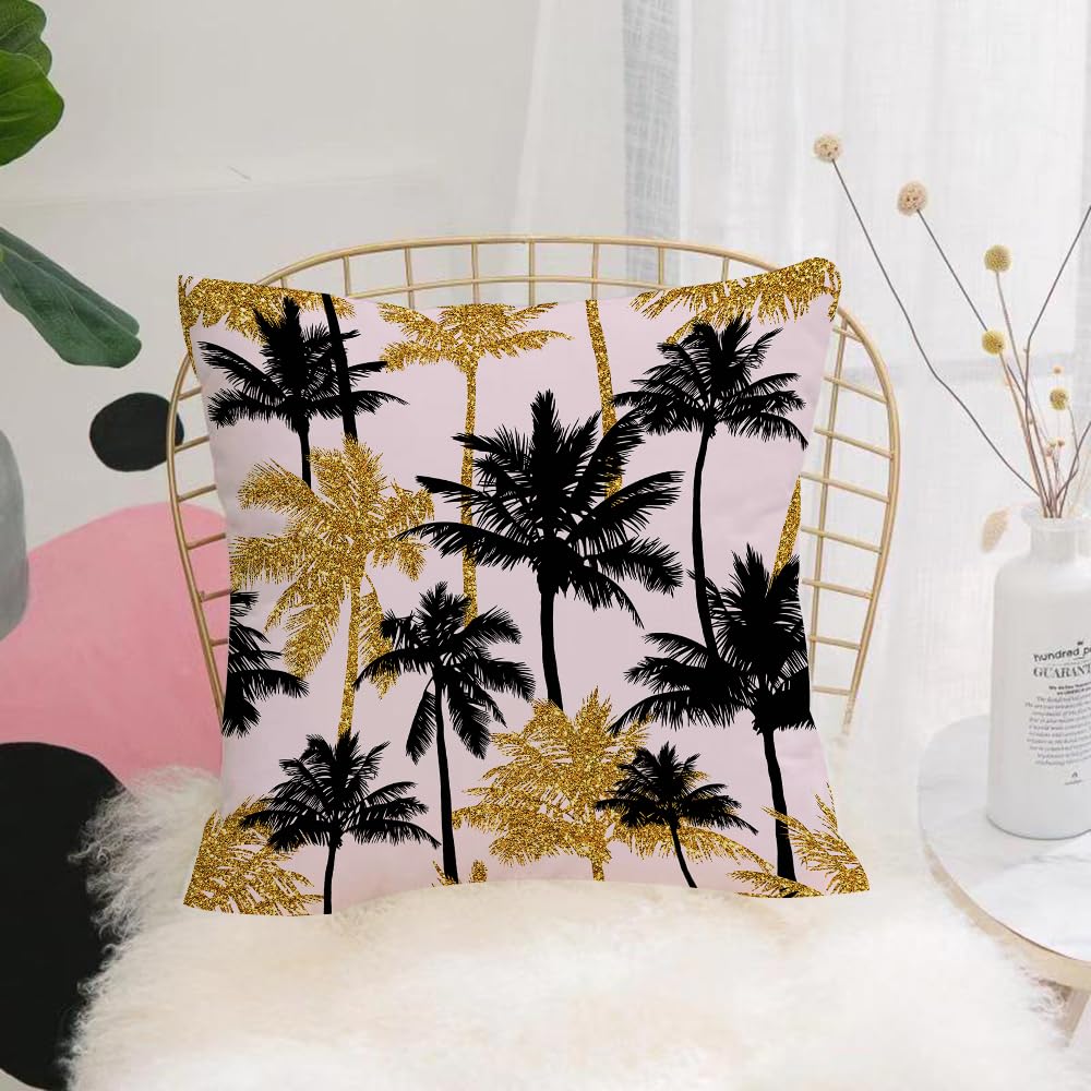 HYMSXW Cushion Cover,Throw Pillow Case Home Decorative for Living Room Bedroom Sofa Chair 20X20 Inch,Gold Glitter and Black Palm Trees on White Background,Pillowcase 50X50cm