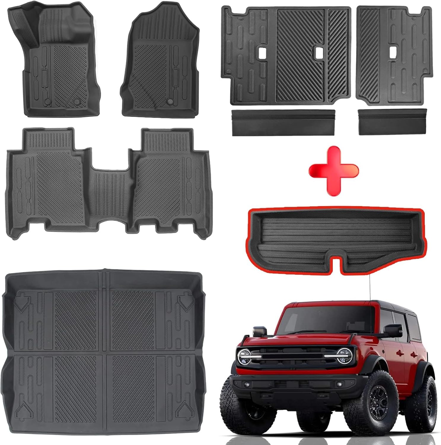 Mabett Interior Cover Mats for Ford Bronco Accessories 4-Door 2021 2022 2023 2024 2025 Floor Mats Rear Seat Back Cover and Cargo Liners with Trunk Lower Storage Mat?Not fit Bronco Sport? Interior Cover Mats No Door Sill