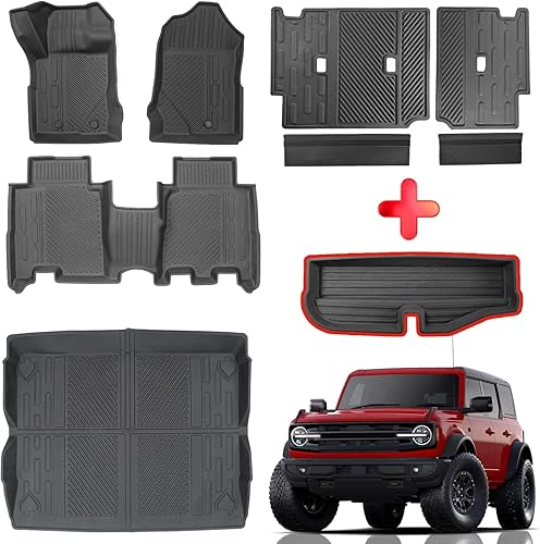 Mabett Alfombrillas interiores para Ford Bronco, accesorios de 4 puertas 2021 2022 2023 2024 2025 alfombrillas de piso para asiento trasero y forro