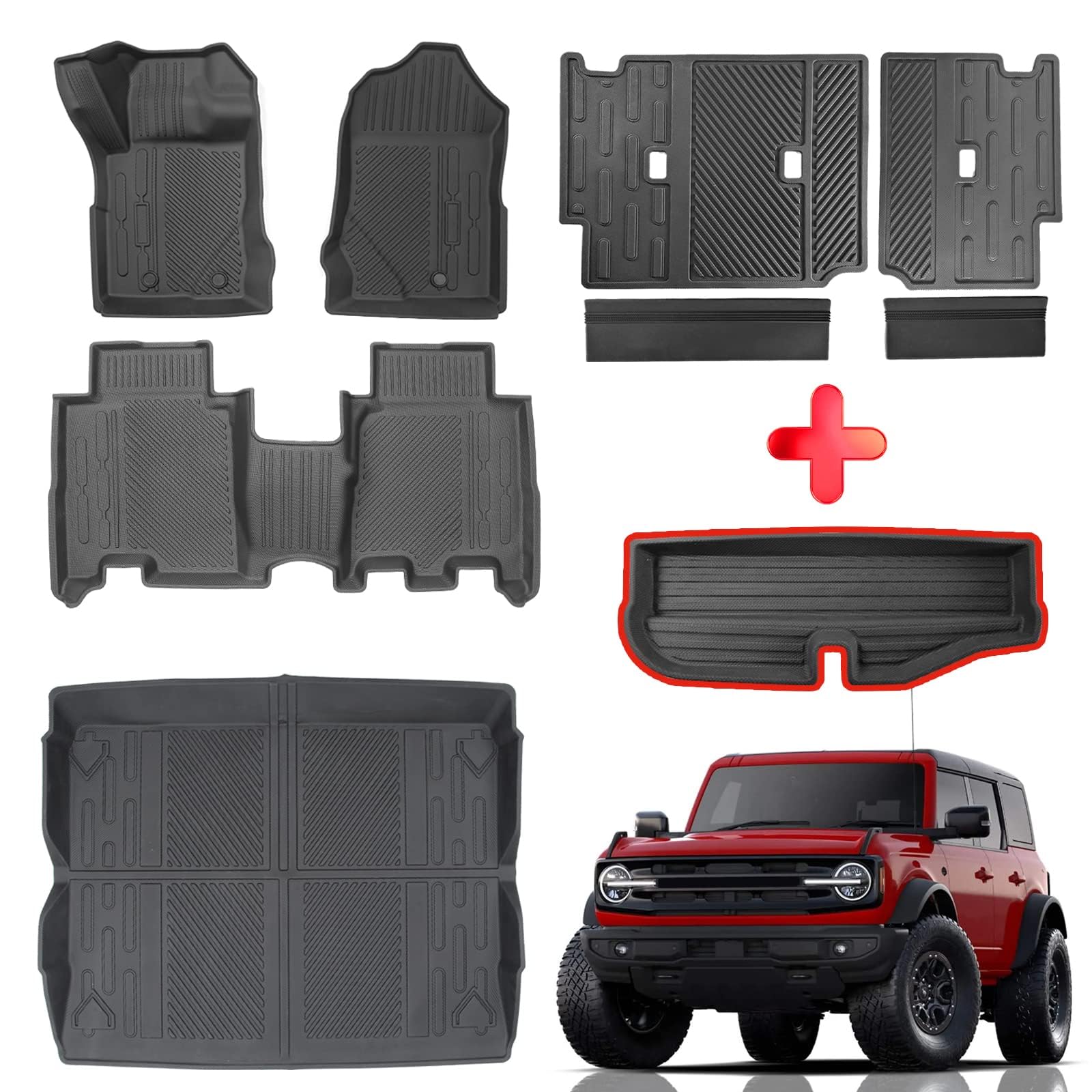 Mabett Interior Cover Mats for Ford Bronco Accessories 4-Door 2021 2022 2023 2024 2025 Floor Mats Rear Seat Back Cover and Cargo Liners with Trunk Lower Storage Mat（Not fit Bronco Sport）