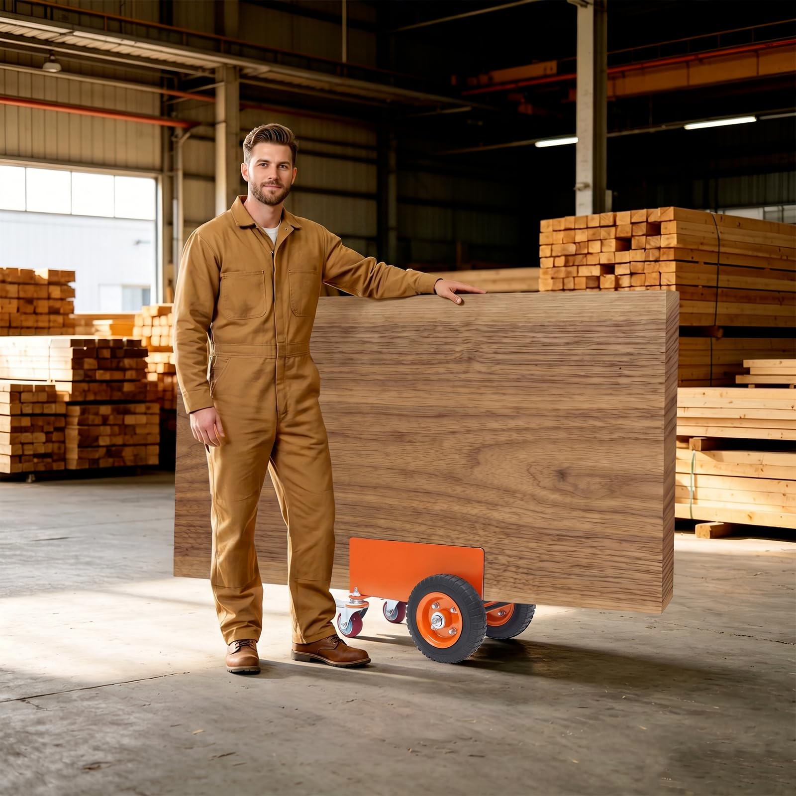Carrello universale per piastre con freni di stazionamento su tutte le ruote, portata massima 300 kg, supporto per cinghia, carrello di trasporto per pannelli da parete, tavole di legno, lastre di