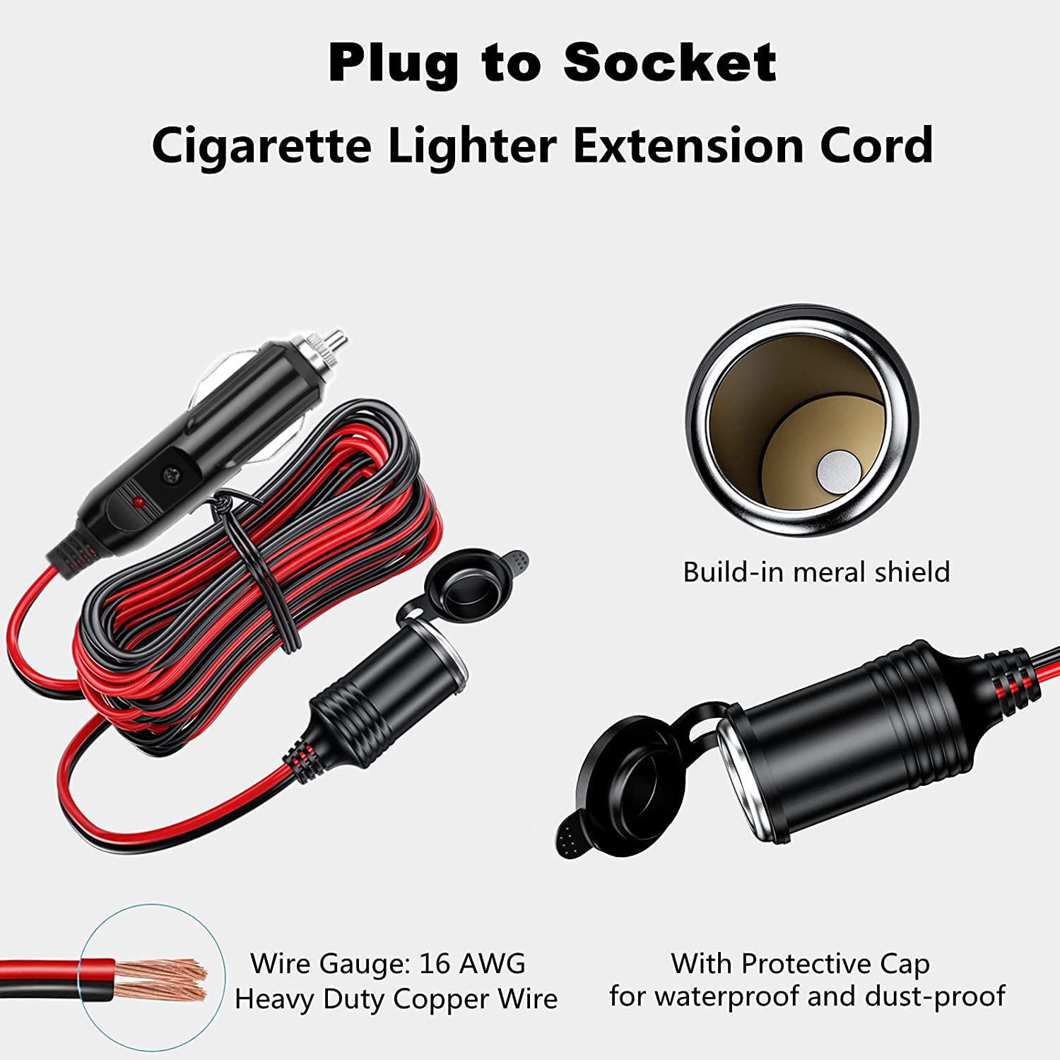 RUNCCI-YUN Zapalniczka samochodowa, gniazdo zapalniczki samochodowej 12 V/24 V DC, uniwersalny adapter do zapalniczki, z bezpiecznikiem 10A/15A, wodoodporny, do statków, samochodów, motocykli (kabel