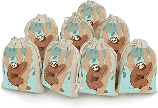 FekiLoot Hug Tree Sloth Cotton Linen Drawstring Bags Pack of 8 | Small Jewelry Organizer Pouch Portable Gift Wrap Bags Reusable Muslin Bags for Party Favors Spice Sachet Office Home Kitchen